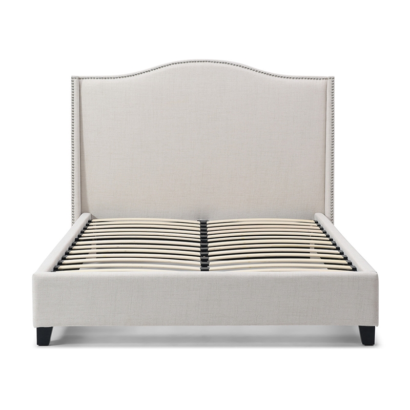 Hampton Linen Fabric Upholstered Full Platform Bed in Cream