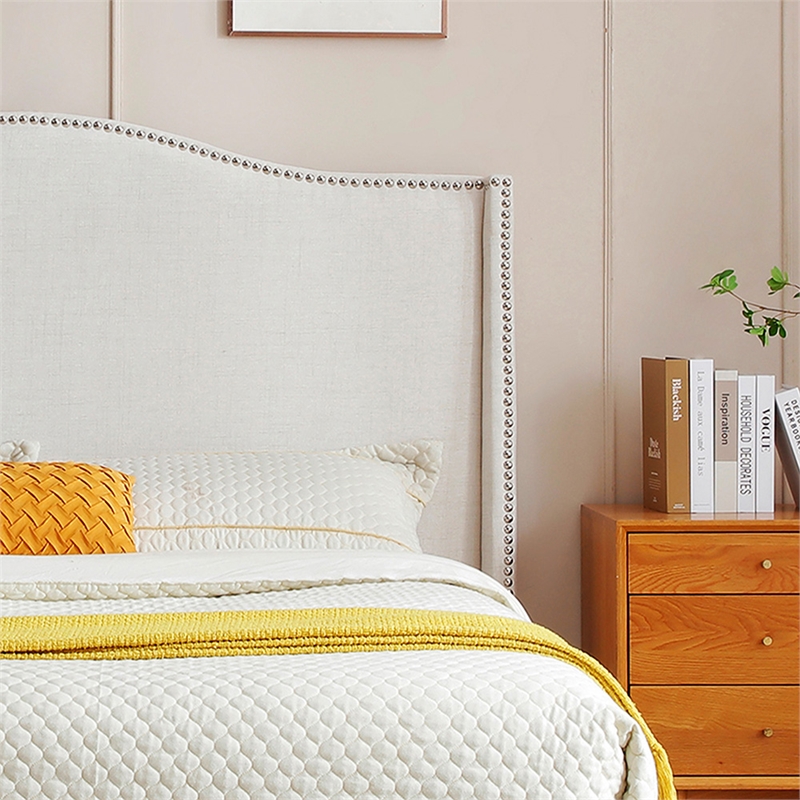 Hampton Linen Fabric Upholstered Full Platform Bed in Cream