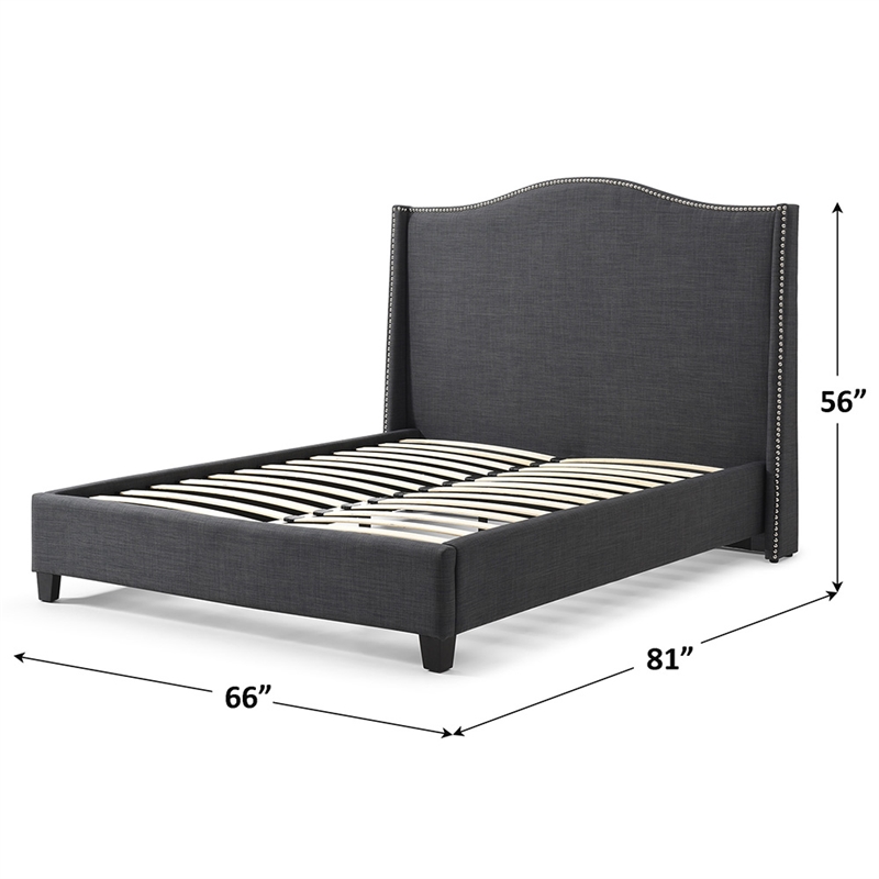 Hampton Linen Fabric Upholstered Full Platform Bed in Charcoal