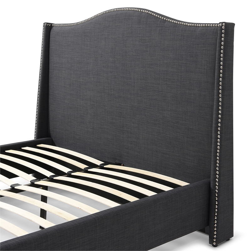 Hampton Linen Fabric Upholstered Full Platform Bed in Charcoal