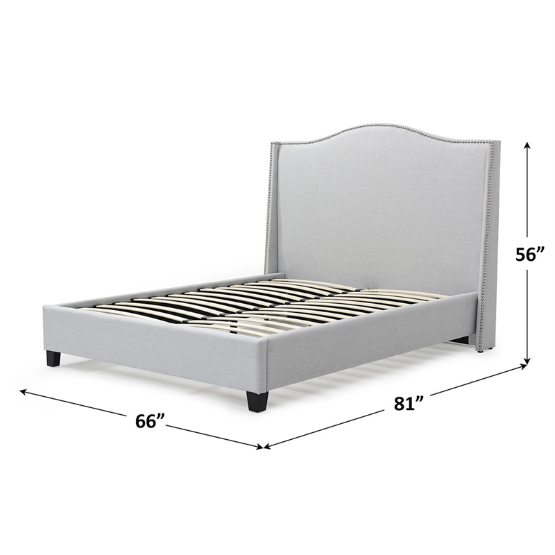 Hampton Linen Fabric Upholstered Full Platform Bed in Light Blue