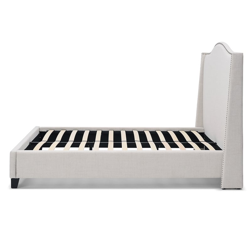 Hampton Linen Fabric Upholstered Queen Platform Bed in Cream