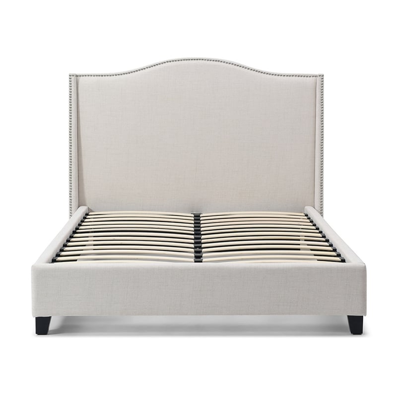 Hampton Linen Fabric Upholstered Queen Platform Bed in Cream