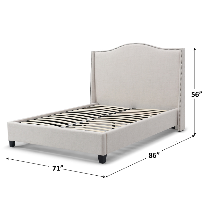 Hampton Linen Fabric Upholstered Queen Platform Bed in Cream