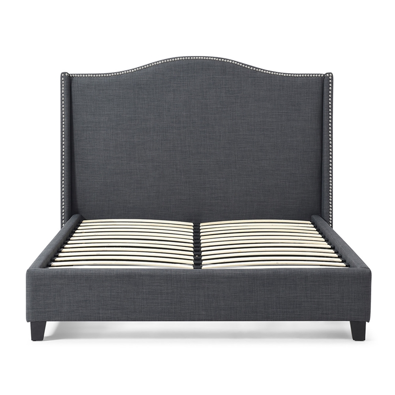 Hampton Linen Fabric Upholstered Queen Platform Bed in Charcoal