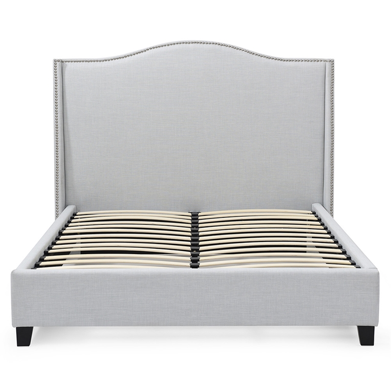 Hampton Linen Fabric Upholstered Queen Platform Bed in Light Blue