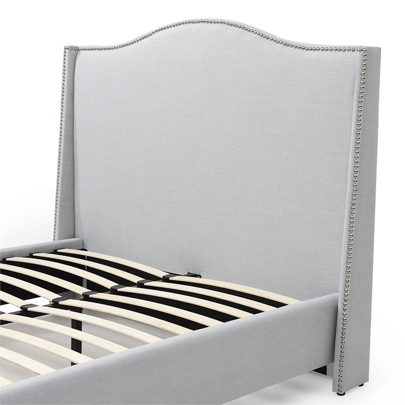 Hampton Linen Fabric Upholstered Queen Platform Bed in Light Blue