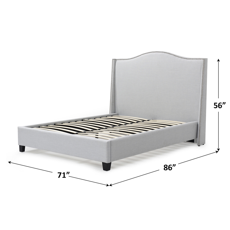 Hampton Linen Fabric Upholstered Queen Platform Bed in Light Blue