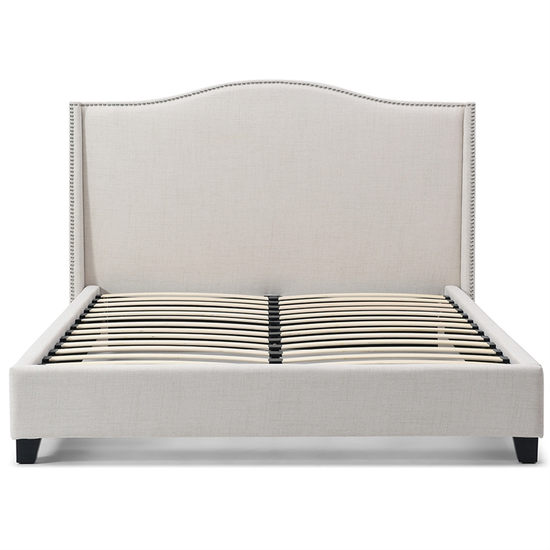Hampton Linen Fabric Upholstered King Platform Bed in Cream