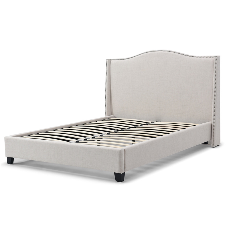 Hampton Linen Fabric Upholstered King Platform Bed in Cream