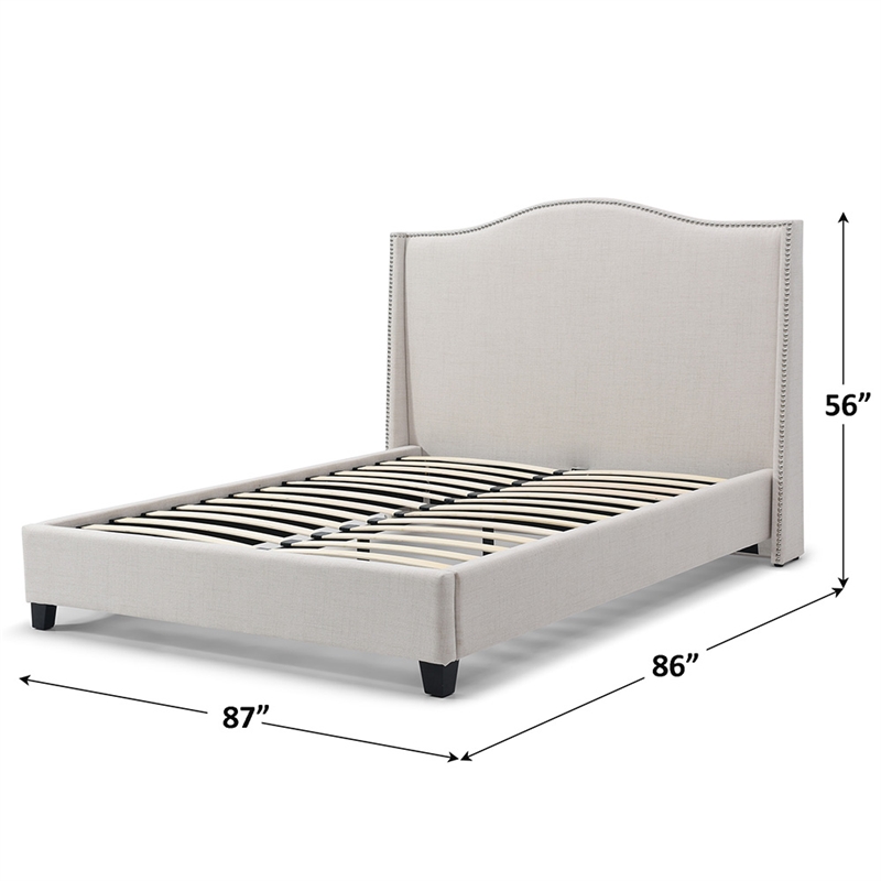 Hampton Linen Fabric Upholstered King Platform Bed in Cream