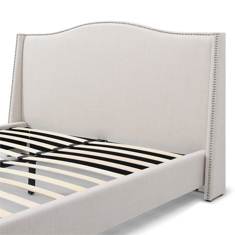 Hampton Linen Fabric Upholstered King Platform Bed in Cream