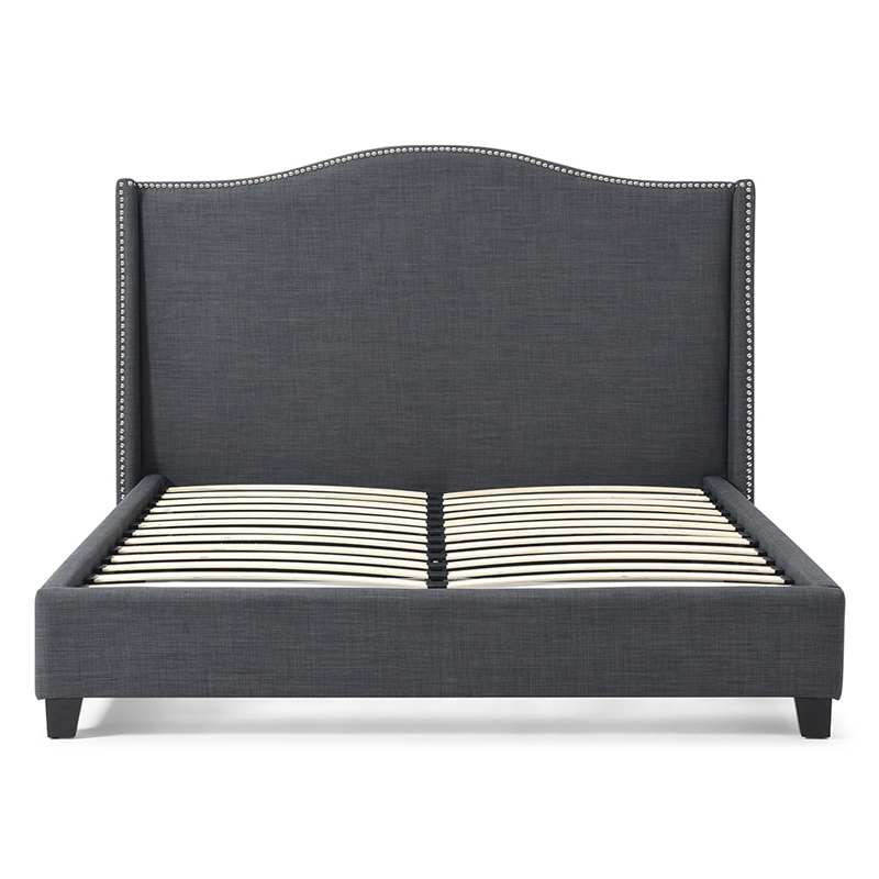 Hampton Linen Fabric Upholstered King Platform Bed in Charcoal