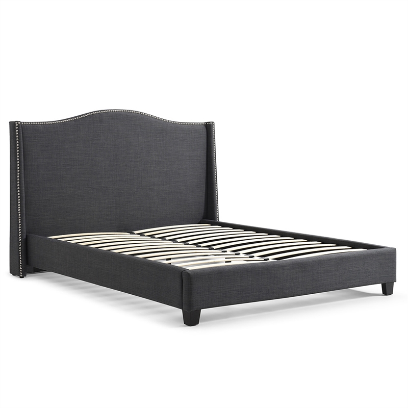 Hampton Linen Fabric Upholstered King Platform Bed in Charcoal