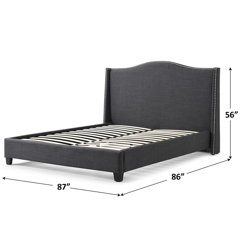 Hampton Linen Fabric Upholstered King Platform Bed in Charcoal