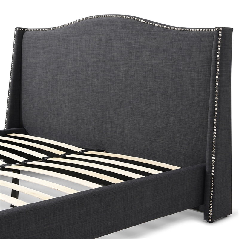 Hampton Linen Fabric Upholstered King Platform Bed in Charcoal
