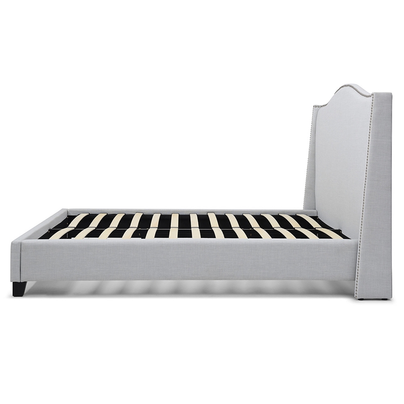 Hampton Linen Fabric Upholstered King Platform Bed in Light Blue