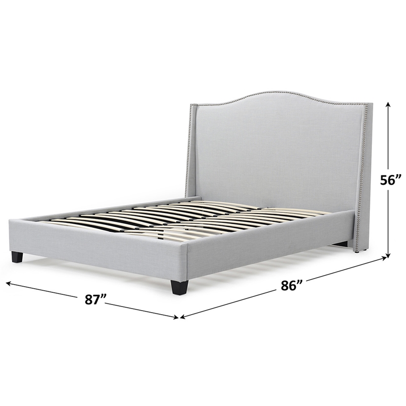 Hampton Linen Fabric Upholstered King Platform Bed in Light Blue