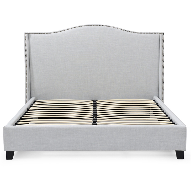 Hampton Linen Fabric Upholstered King Platform Bed in Light Blue