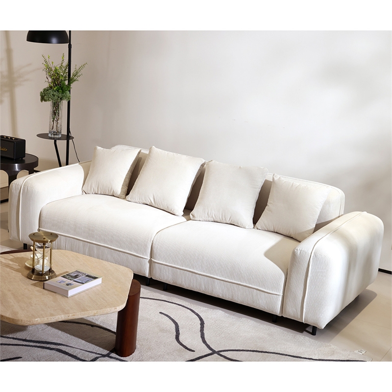 Emery Velvet Corduroy Sofa in Cream