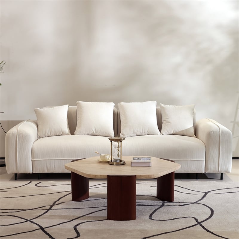 Emery Velvet Corduroy Sofa in Cream