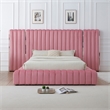 Avalon Velvet Upholstered Queen Platform Bed with Wings in Pink