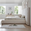 Avalon Velvet Upholstered Queen Platform Bed with Wings in Cream