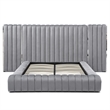 Avalon Velvet Upholstered Queen Platform Bed with Wings in Gray