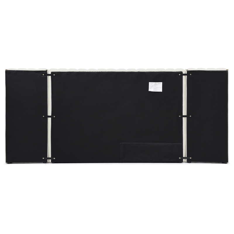 Avalon Velvet Upholstered King Platform Bed with Wings in Cream