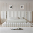 Avalon Velvet Upholstered King Platform Bed with Wings in Cream