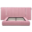 Avalon Velvet Upholstered King Platform Bed with Wings in Pink