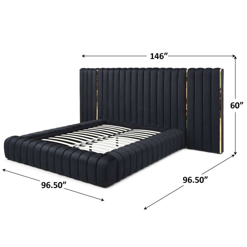 Avalon Velvet Upholstered King Platform Bed with Wings in Black