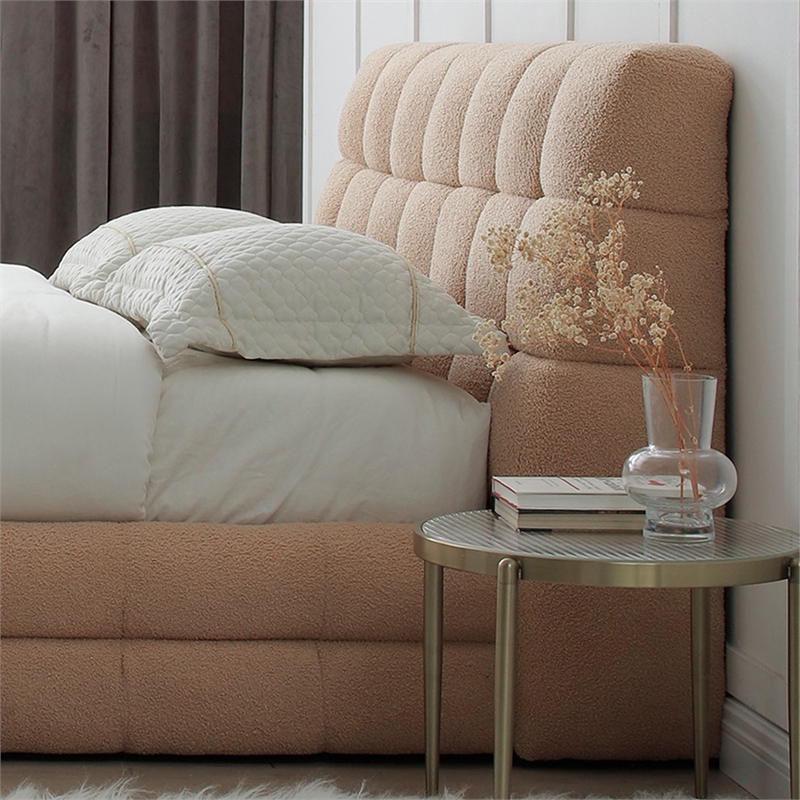 Electra Queen Size Fabric Upholstered Bed Frame in Camel