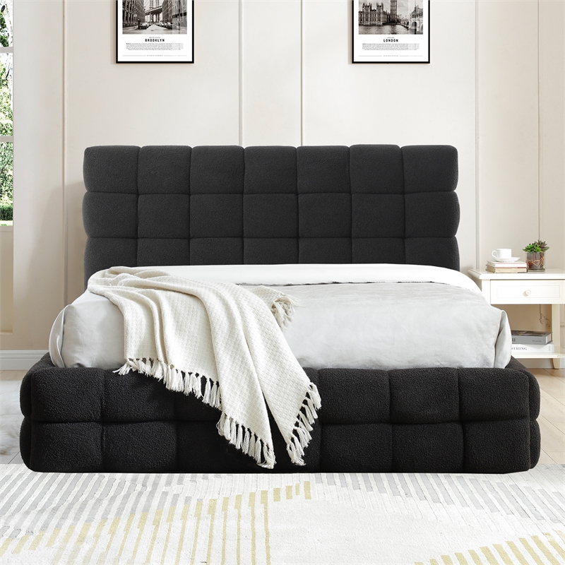 Electra Queen Size Fabric Upholstered Bed Frame in Black