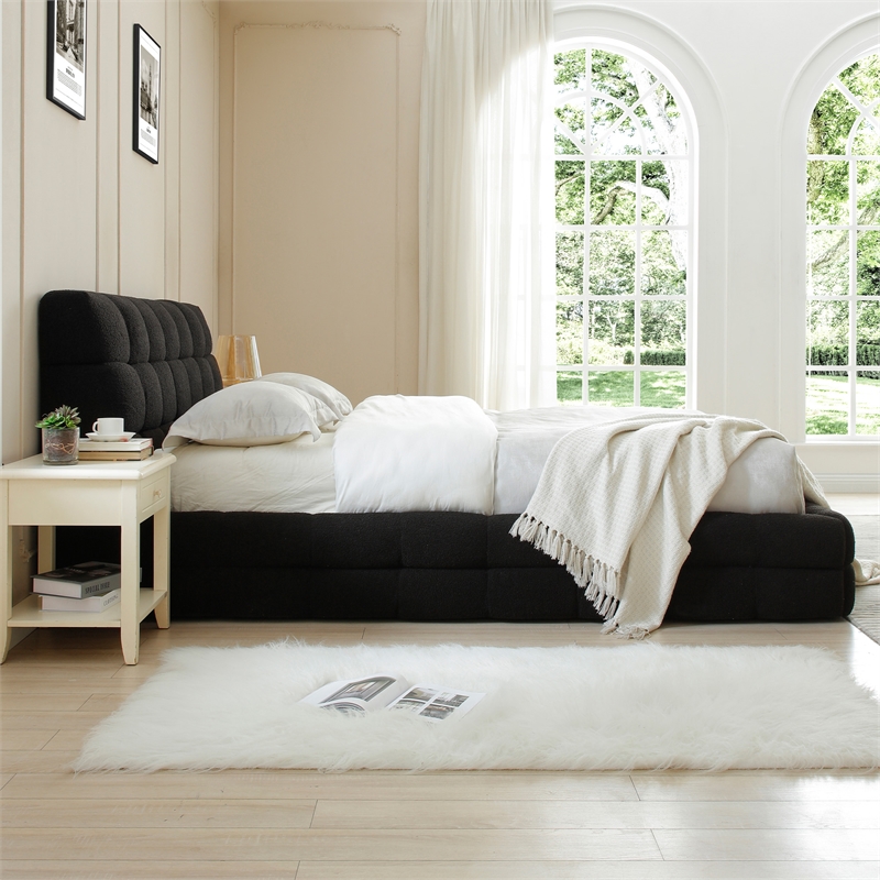 Electra Queen Size Fabric Upholstered Bed Frame in Black