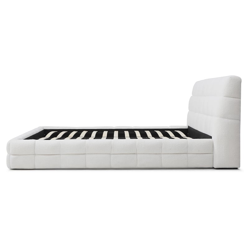 Electra Queen Size Fabric Upholstered Bed Frame in White