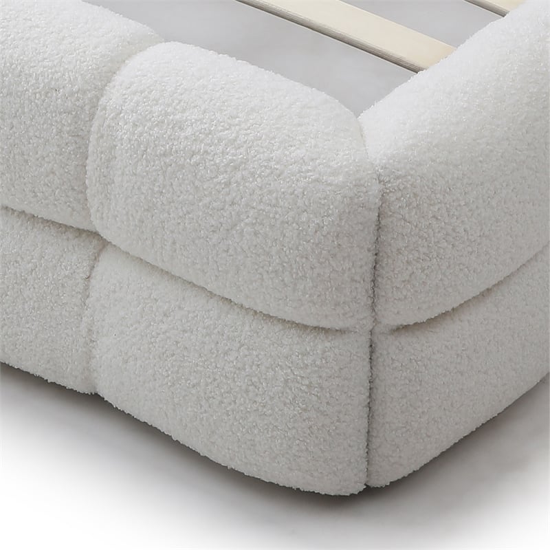 Electra Queen Size Fabric Upholstered Bed Frame in White