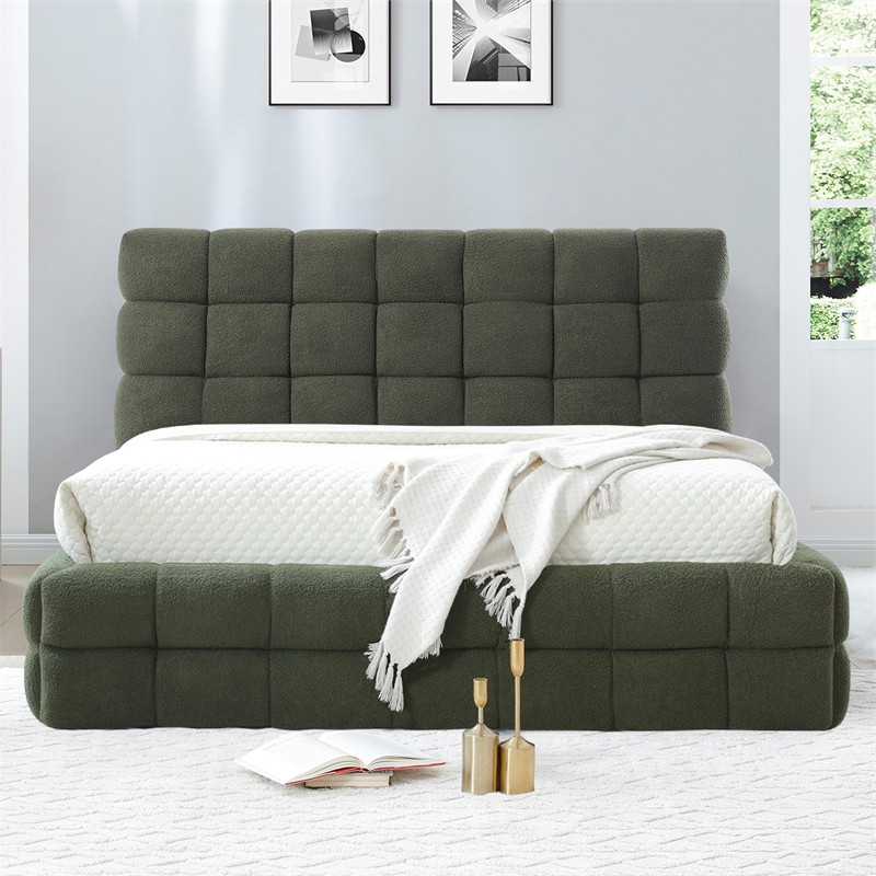 Electra Queen Size Fabric Upholstered Bed Frame in Green