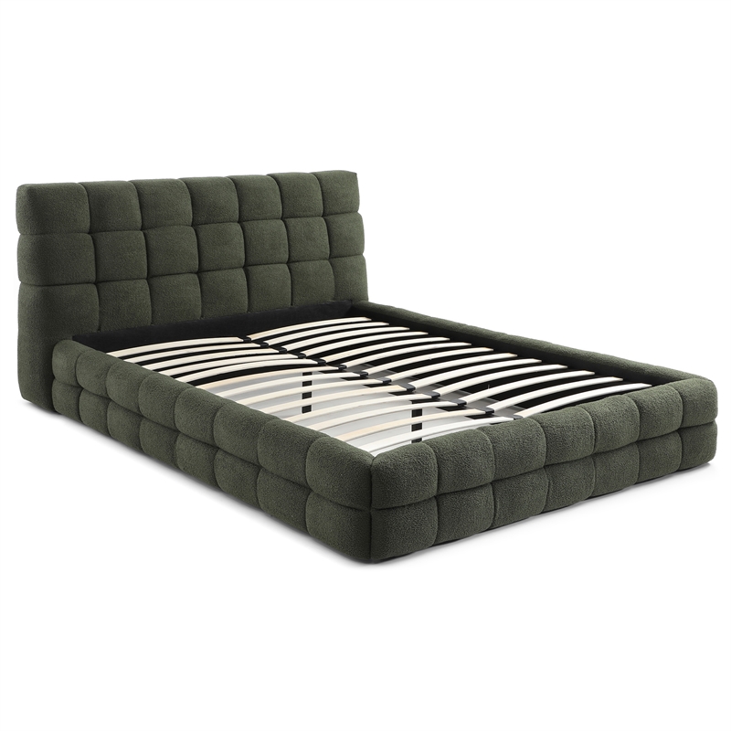Electra Queen Size Fabric Upholstered Bed Frame in Green