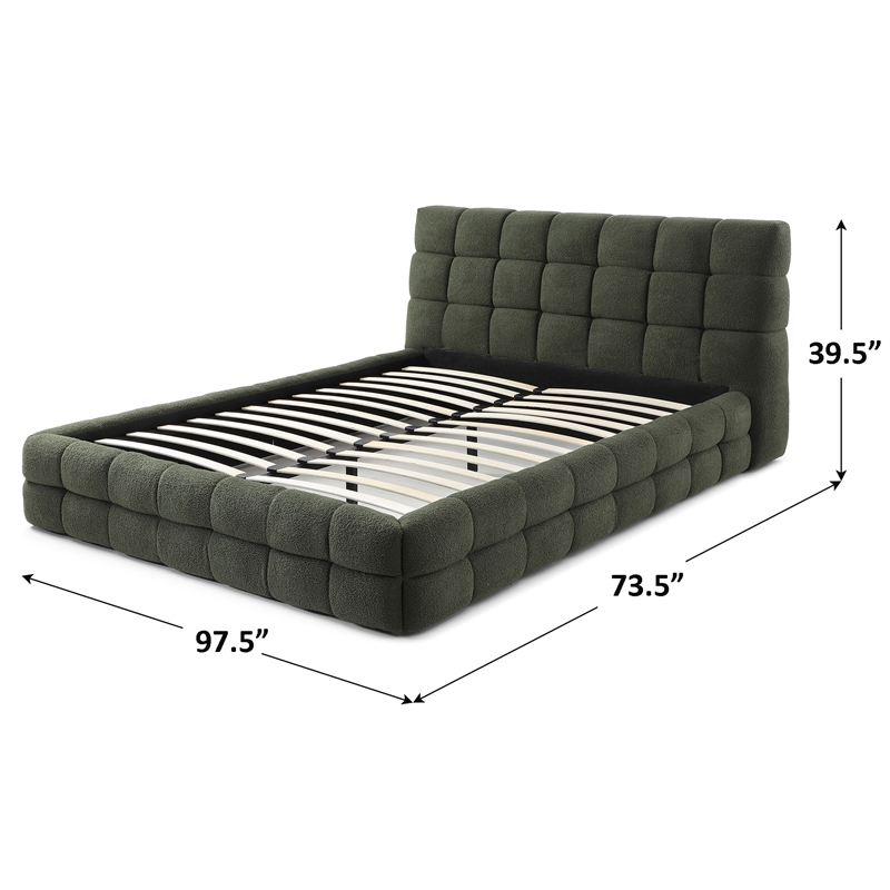 Electra Queen Size Fabric Upholstered Bed Frame in Green