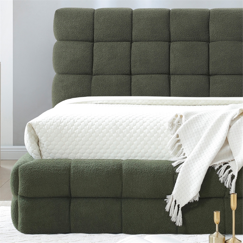 Electra Queen Size Fabric Upholstered Bed Frame in Green