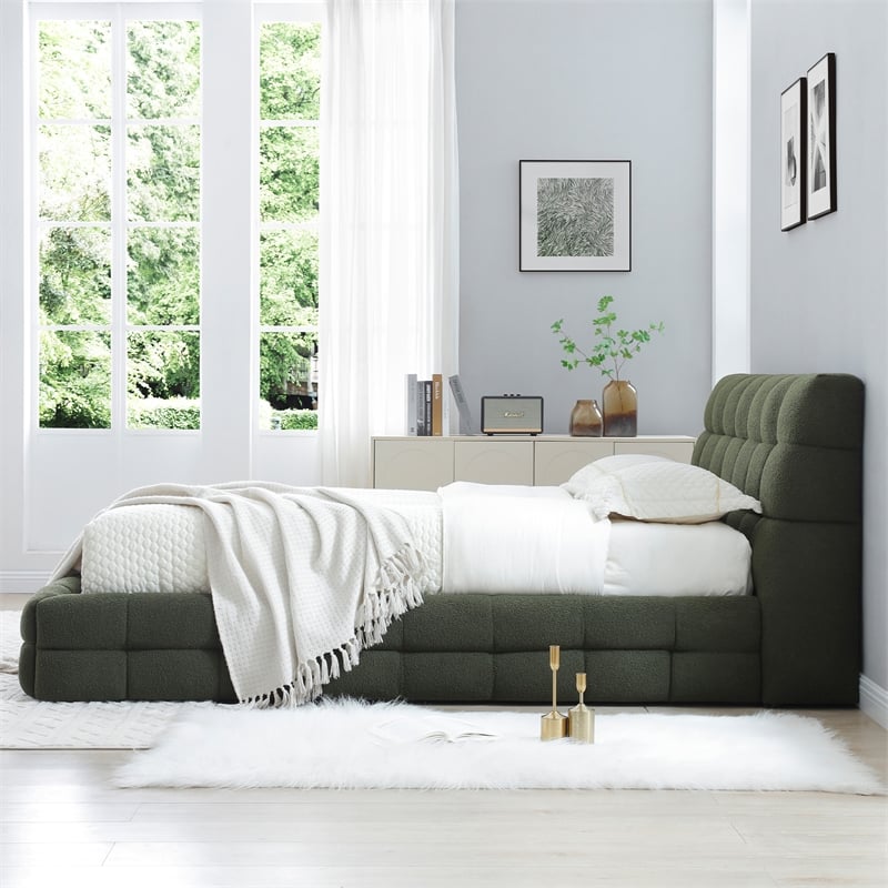 Electra Queen Size Fabric Upholstered Bed Frame in Green