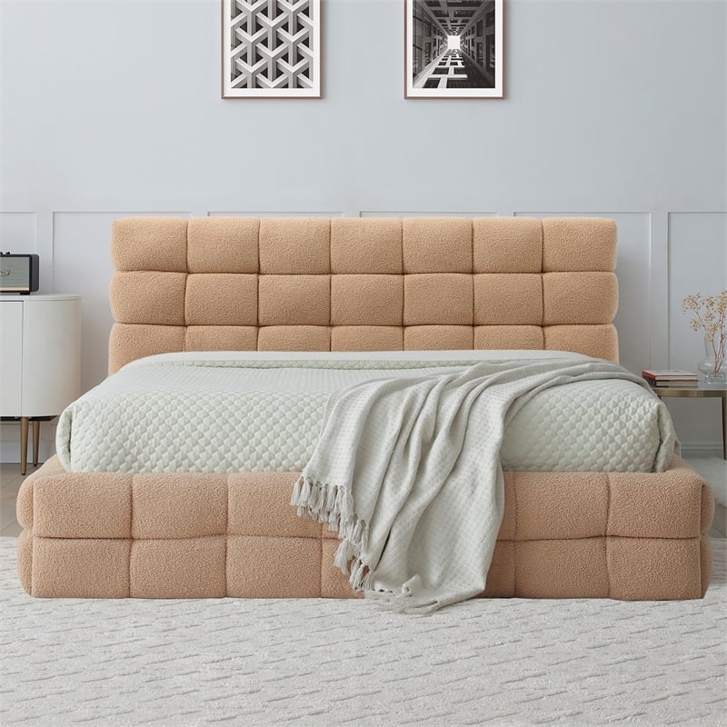Electra King Size Fabric Upholstered Bed Frame in Camel