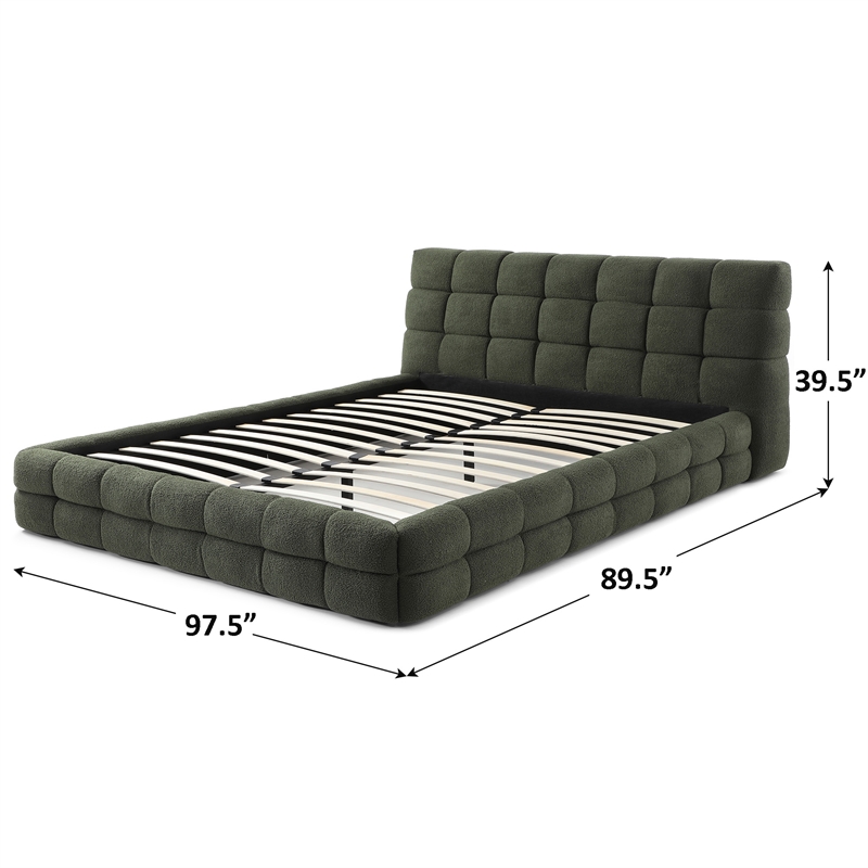 Electra King Size Fabric Upholstered Bed Frame in Green