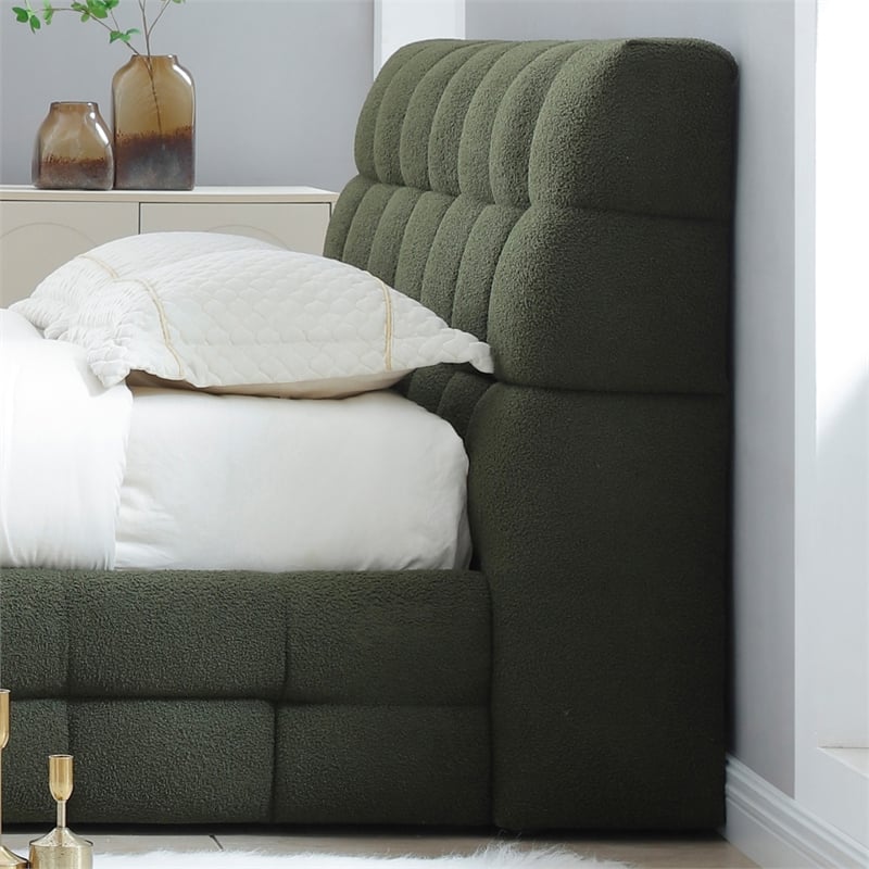 Electra King Size Fabric Upholstered Bed Frame in Green