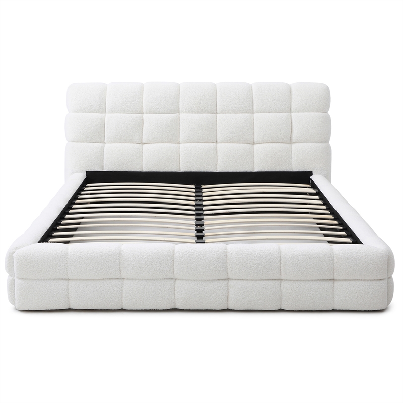 Electra King Size Fabric Upholstered Bed Frame in White