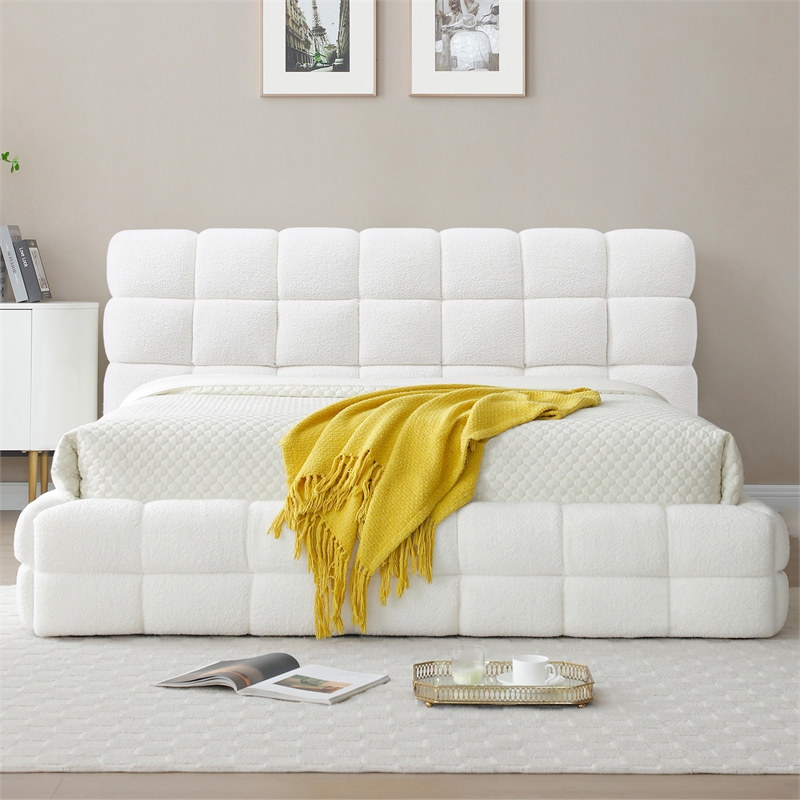 Electra King Size Fabric Upholstered Bed Frame in White