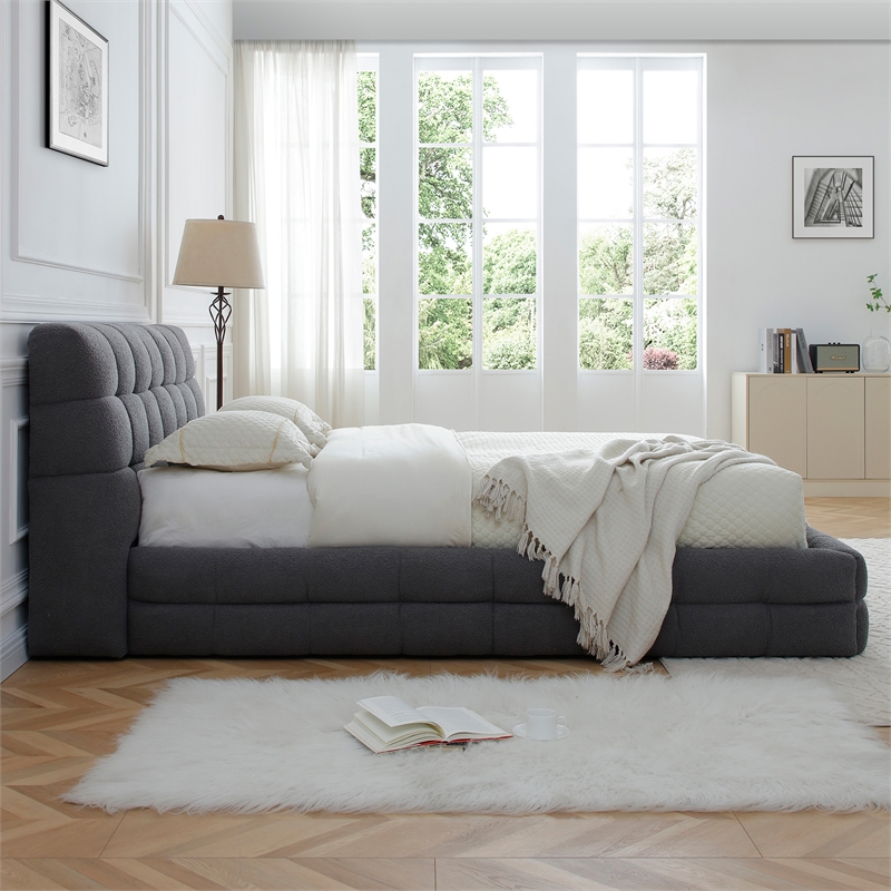 Electra King Size Fabric Upholstered Bed Frame in Dark Gray