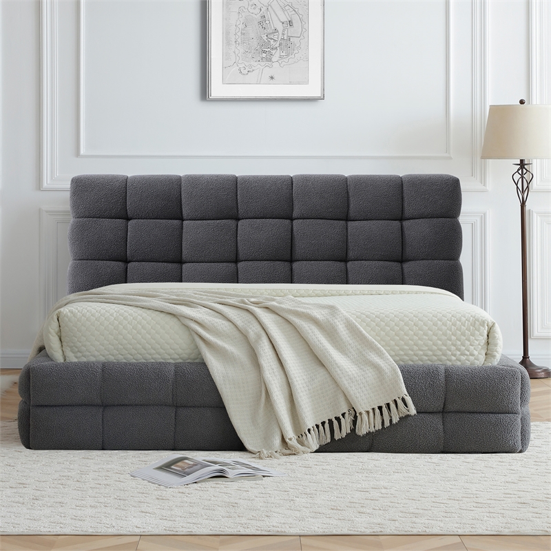 Electra King Size Fabric Upholstered Bed Frame in Dark Gray