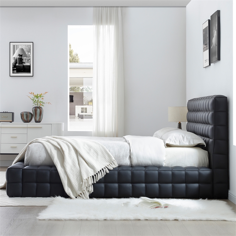 Livia Queen Size Faux Leather Upholstered Bed Fram in Black